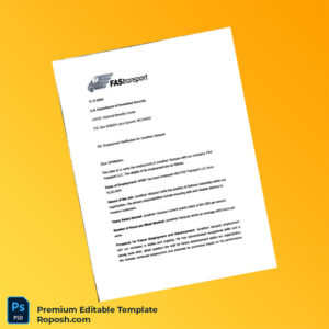 Customizable USA FAS Transport Proof of Employment Letter Word & PDF Template 2 page Customizable USA FAS Transport Proof of Employment Letter Word & PDF Template 2 page