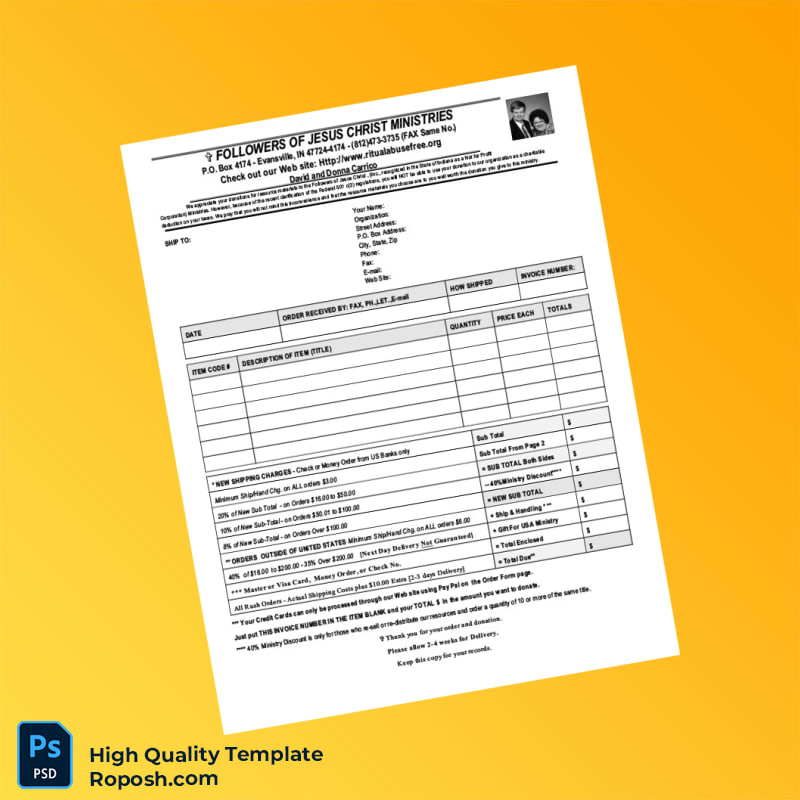 USA Followers of Jesus Christ Ministries Invoice Template in Word and PDF formats 2 page USA Followers of Jesus Christ Ministries Invoice Template in Word and PDF formats 2 page