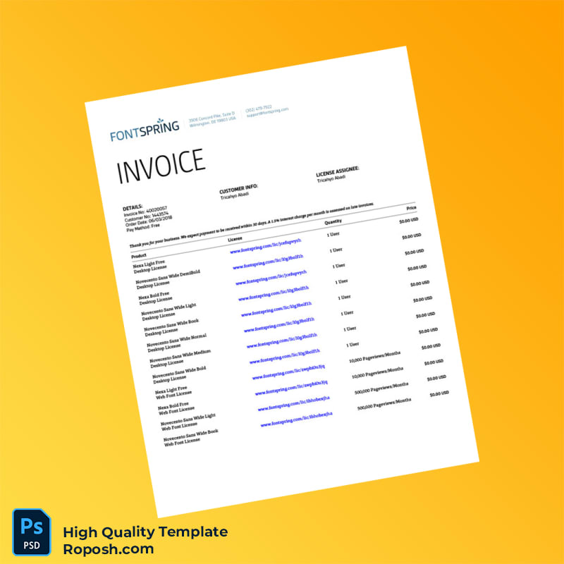 USA Fontspring Invoice Template in Word and PDF formats 2 page USA Fontspring Invoice Template in Word and PDF formats 2 page
