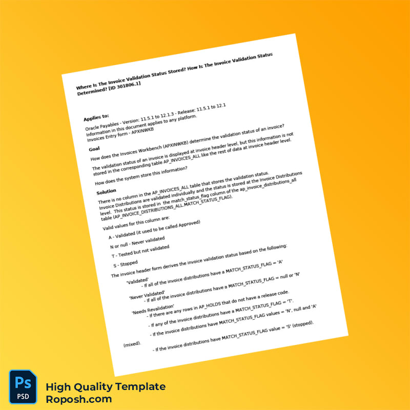 USA Invoice Validation Status Template in Word and PDF formats 2 page USA Invoice Validation Status Template in Word and PDF formats 2 page