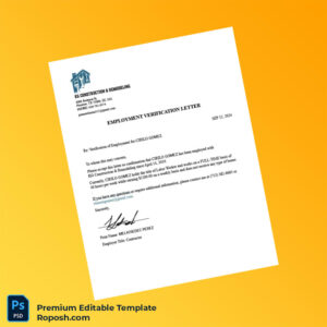 Customizable USA KG Construction and Remodeling Employment Verification Letter Word & PDF Template