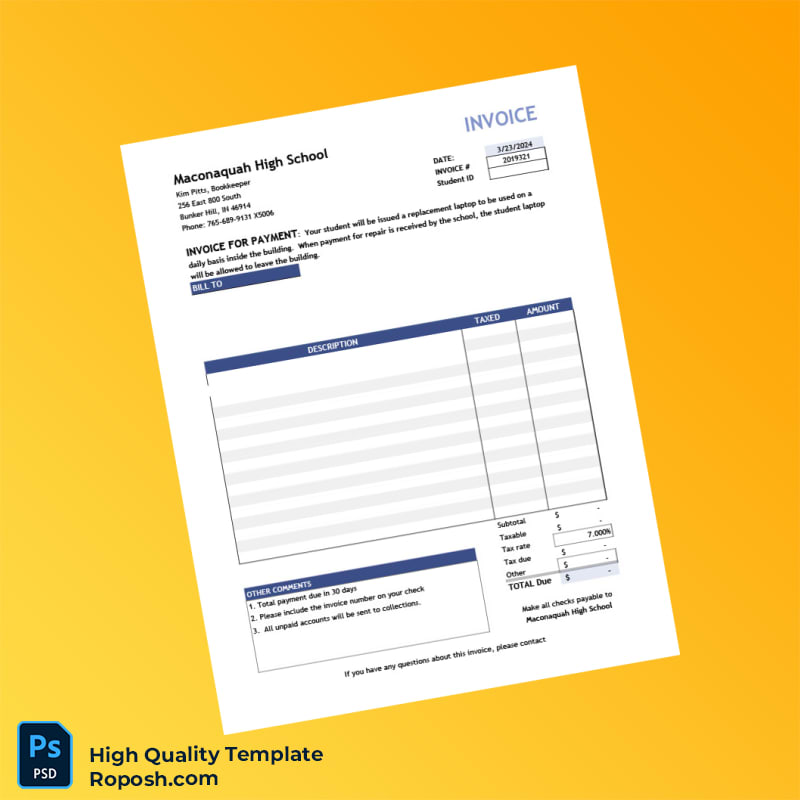 USA Maconaquah Middle School Invoice Template in Word and PDF formats 4 page USA Maconaquah Middle School Invoice Template in Word and PDF formats 4 page