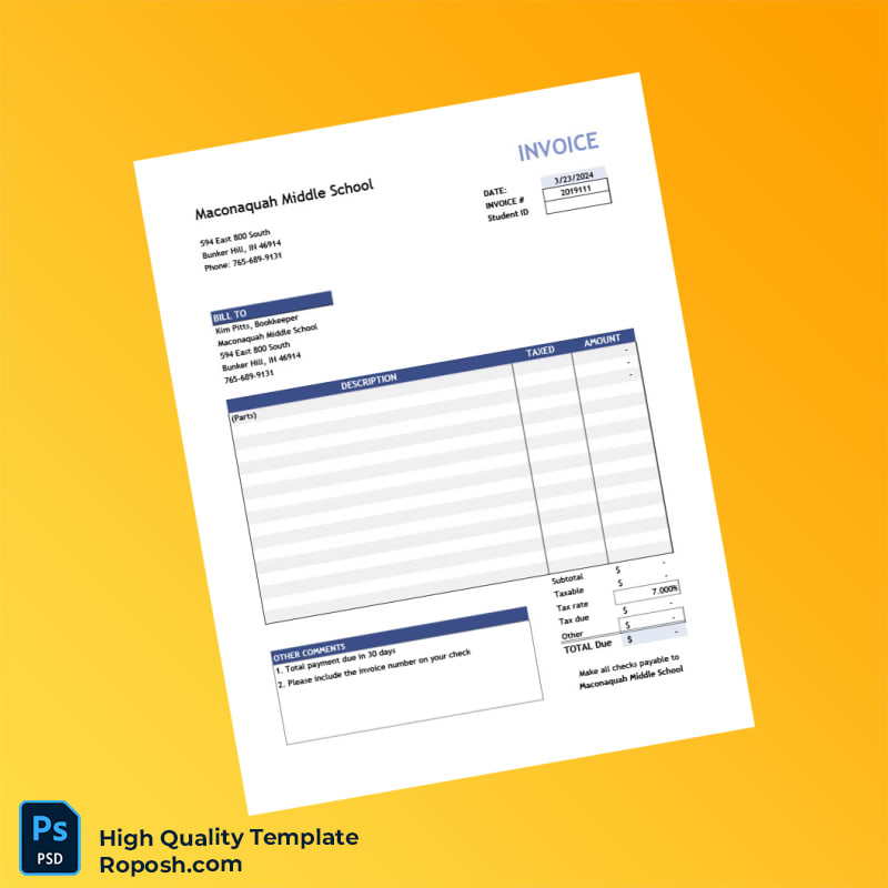 USA Maconaquah Middle School Invoice Template in Word and PDF formats 4 page USA Maconaquah Middle School Invoice Template in Word and PDF formats 4 page