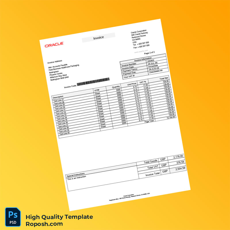 USA Oracle Corporation Invoice Template in Word and PDF formats 4 page USA Oracle Corporation Invoice Template in Word and PDF formats 4 page