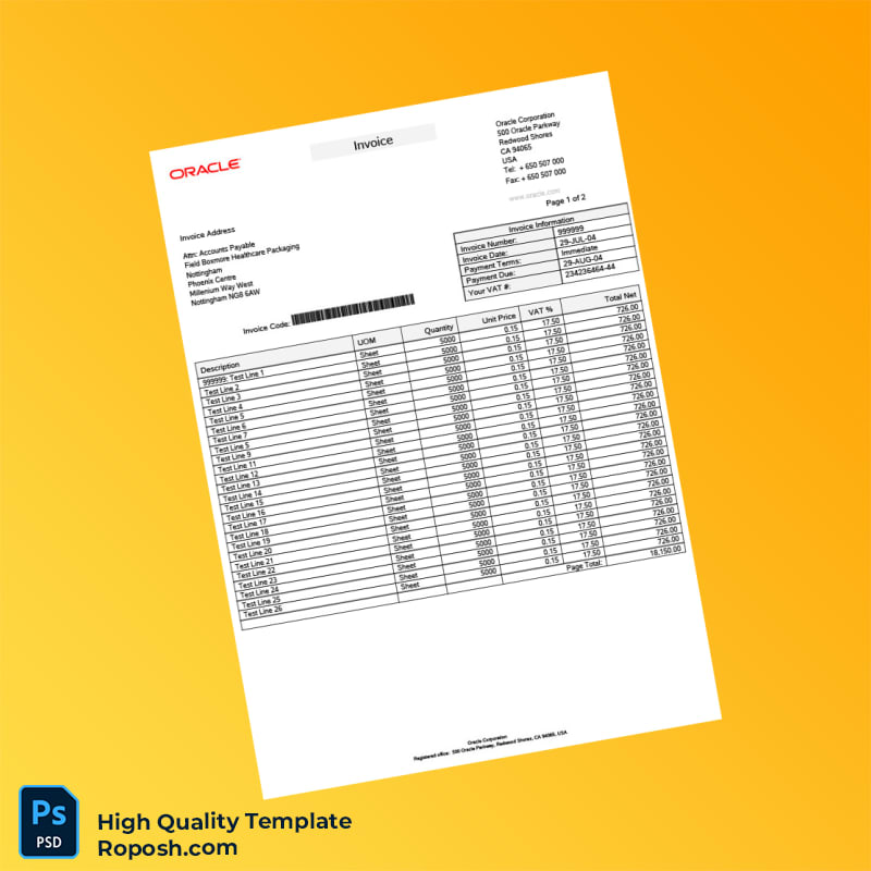 USA Oracle Corporation Invoice Template in Word and PDF formats 4 page USA Oracle Corporation Invoice Template in Word and PDF formats 4 page