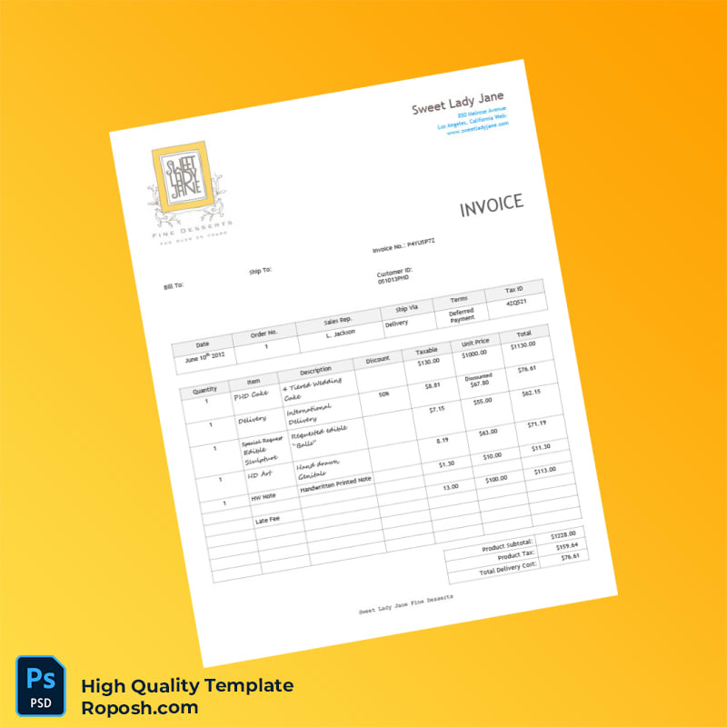 USA Sweet Lady Jane Invoice Template in Word and PDF formats 2 page USA Sweet Lady Jane Invoice Template in Word and PDF formats 2 page