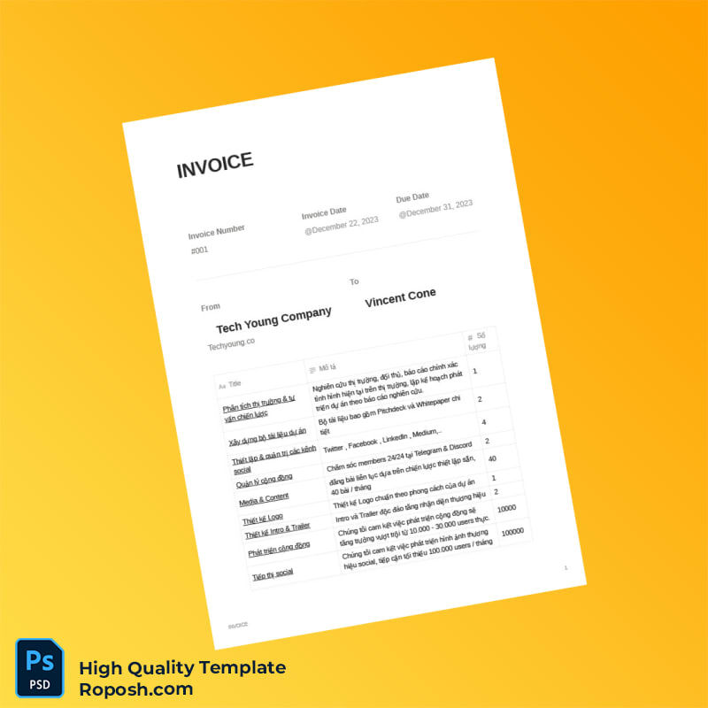 USA Tech Young Company Invoice Template in Word and PDF formats 3 page USA Tech Young Company Invoice Template in Word and PDF formats 3 page