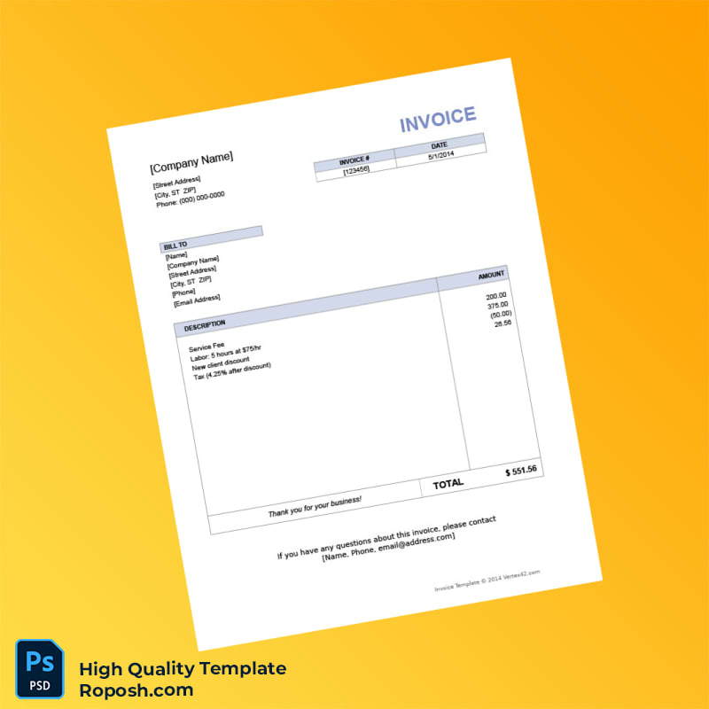USA Vertex42 Invoice Template in Word and PDF formats USA Vertex42 Invoice Template in Word and PDF formats