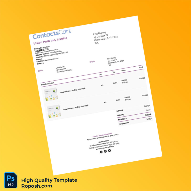 USA Vision Path Inc Invoice Template in Word and PDF formats 8 page USA Vision Path Inc Invoice Template in Word and PDF formats 8 page