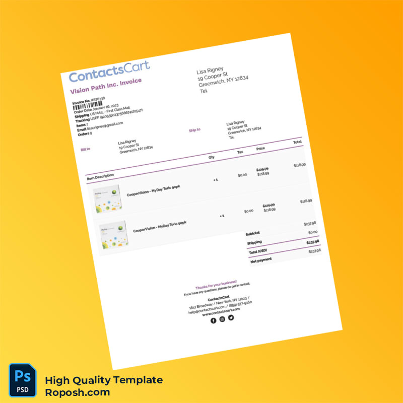 USA Vision Path Inc Invoice Template in Word and PDF formats 8 page USA Vision Path Inc Invoice Template in Word and PDF formats 8 page