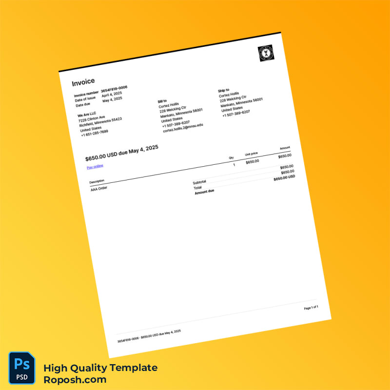 USA We Are LLC Invoice Template in Word and PDF formats USA We Are LLC Invoice Template in Word and PDF formats