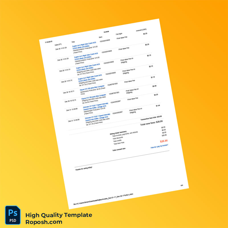 USA eBay Invoice Template in Word and PDF formats 4 page USA eBay Invoice Template in Word and PDF formats 4 page