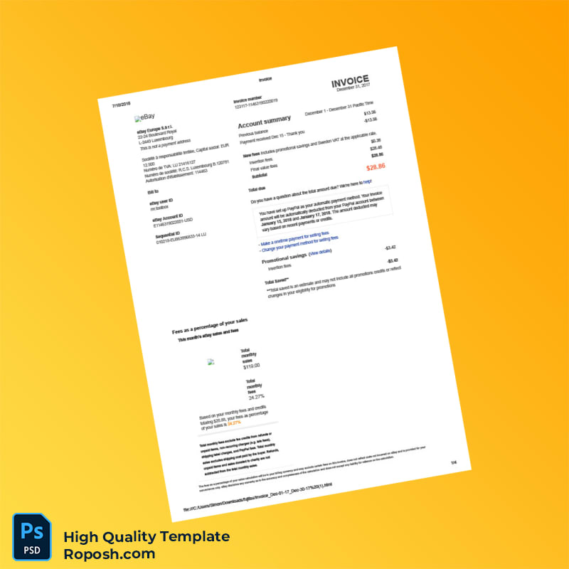 USA eBay Invoice Template in Word and PDF formats 4 page USA eBay Invoice Template in Word and PDF formats 4 page
