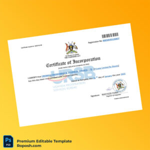 Uganda Companies Registration Certificate Editable Word & PDF Template