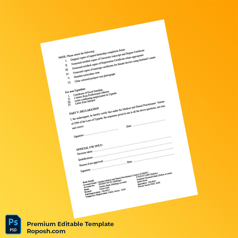 Customizable Uganda Medical and Dental Practitioners Council Registration Form Editable Word & PDF Template 3 page Customizable Uganda Medical and Dental Practitioners Council Registration Form Editable Word & PDF Template 3 page