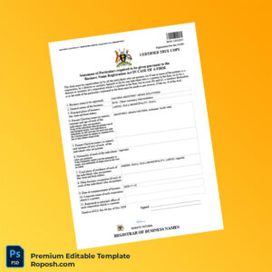 Uganda Registrar of Business Names Business Name Registration Certificate Editable Word & PDF Template 3 page