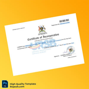 Uganda Registrar of Companies Certificate of Incorporation Template in Word and PDF formats Uganda Registrar of Companies Certificate of Incorporation Template in Word and PDF formats