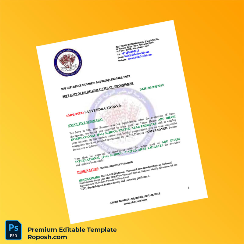 Customizable United Arab Emirates Abu Dhabi International Pvt School Employment Verification Letter Word & PDF Template 6 page Customizable United Arab Emirates Abu Dhabi International Pvt School Employment Verification Letter Word & PDF Template 6 page