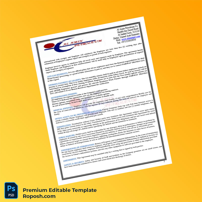 Customizable United Arab Emirates Al Amin Petroleum Co Employment Verification Letter Word & PDF Template 3 page Customizable United Arab Emirates Al Amin Petroleum Co Employment Verification Letter Word & PDF Template 3 page