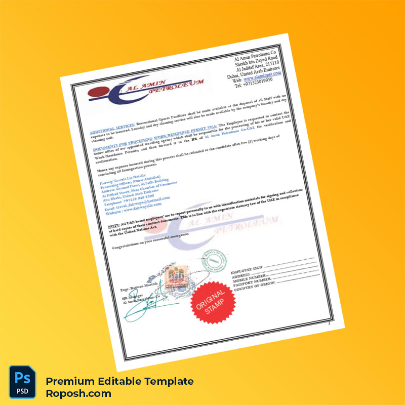 Customizable United Arab Emirates Al Amin Petroleum Co Employment Verification Letter Word & PDF Template 3 page Customizable United Arab Emirates Al Amin Petroleum Co Employment Verification Letter Word & PDF Template 3 page