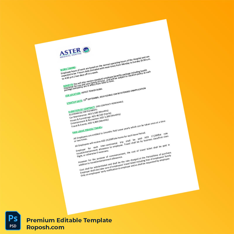 Customizable United Arab Emirates Aster Medical Centre Employment Verification Letter Word & PDF Template 7 page Customizable United Arab Emirates Aster Medical Centre Employment Verification Letter Word & PDF Template 7 page