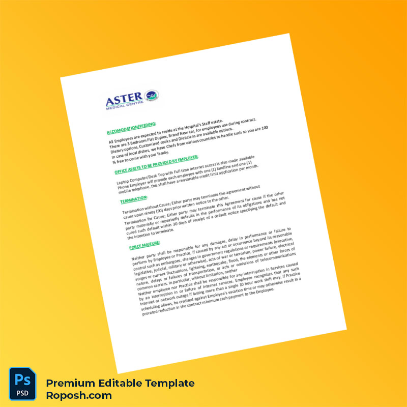 Customizable United Arab Emirates Aster Medical Centre Employment Verification Letter Word & PDF Template 7 page Customizable United Arab Emirates Aster Medical Centre Employment Verification Letter Word & PDF Template 7 page