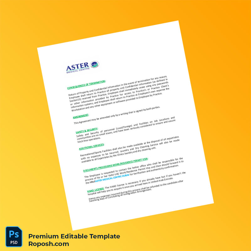 Customizable United Arab Emirates Aster Medical Centre Employment Verification Letter Word & PDF Template 7 page Customizable United Arab Emirates Aster Medical Centre Employment Verification Letter Word & PDF Template 7 page