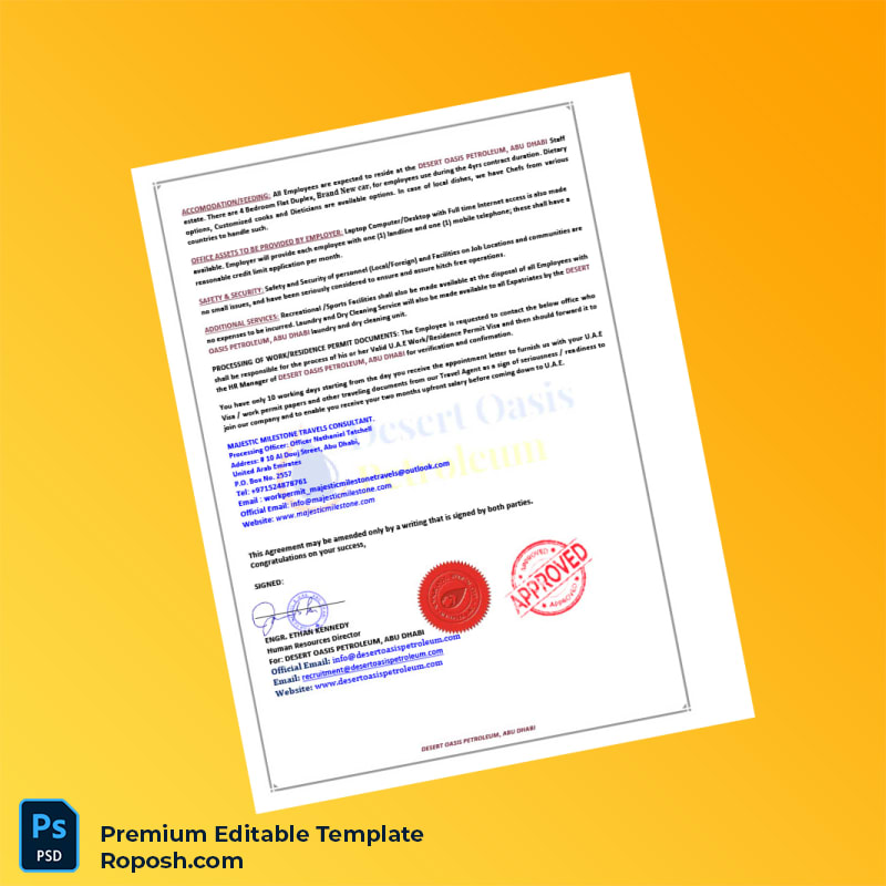 Customizable United Arab Emirates Desert Oasis Petroleum Employment Verification Letter Word & PDF Template 5 page Customizable United Arab Emirates Desert Oasis Petroleum Employment Verification Letter Word & PDF Template 5 page