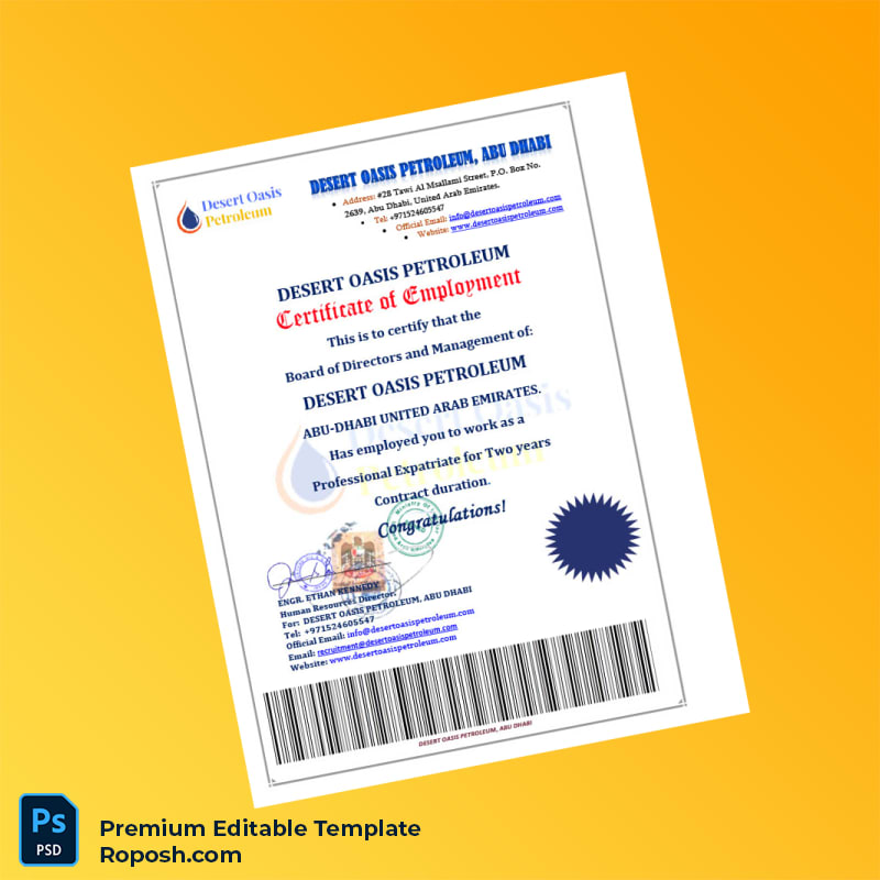 Customizable United Arab Emirates Desert Oasis Petroleum Employment Verification Letter Word & PDF Template 5 page Customizable United Arab Emirates Desert Oasis Petroleum Employment Verification Letter Word & PDF Template 5 page