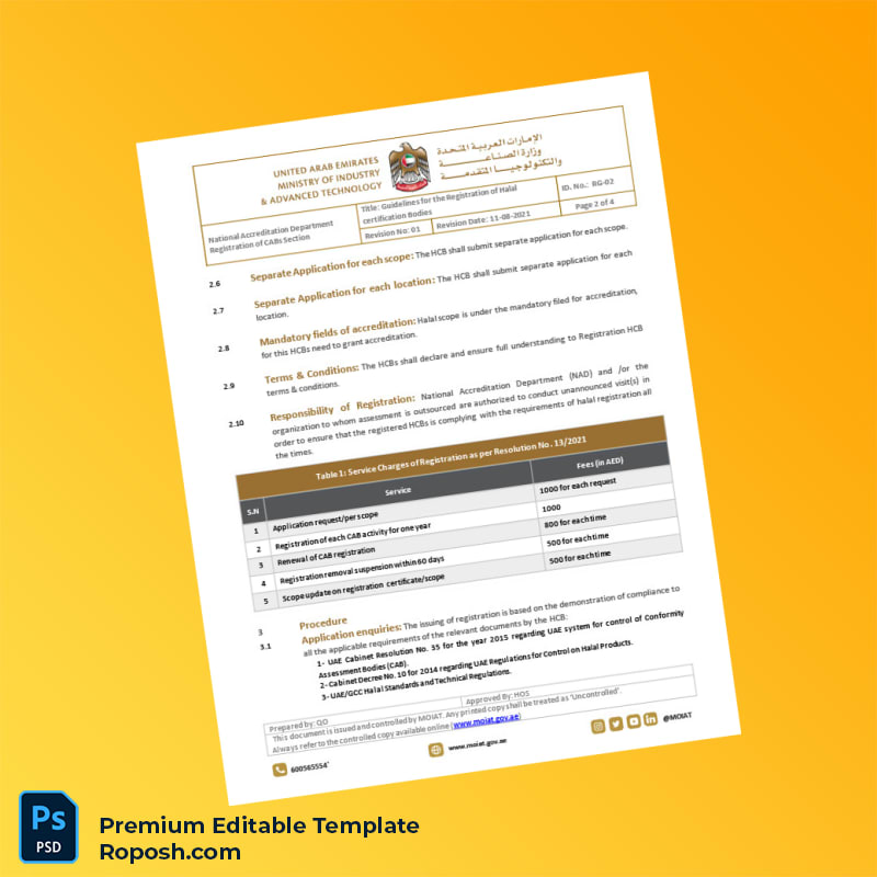 United Arab Emirates Ministry of Industry and Advanced Technology Editable Registration Guidelines Template in Word and PDF form 4 page United Arab Emirates Ministry of Industry and Advanced Technology Editable Registration Guidelines Template in Word and PDF form 4 page