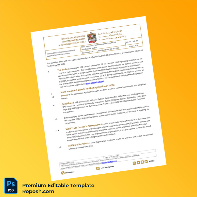 United Arab Emirates Ministry of Industry and Advanced Technology Editable Registration Guidelines Template in Word and PDF form 4 page United Arab Emirates Ministry of Industry and Advanced Technology Editable Registration Guidelines Template in Word and PDF form 4 page