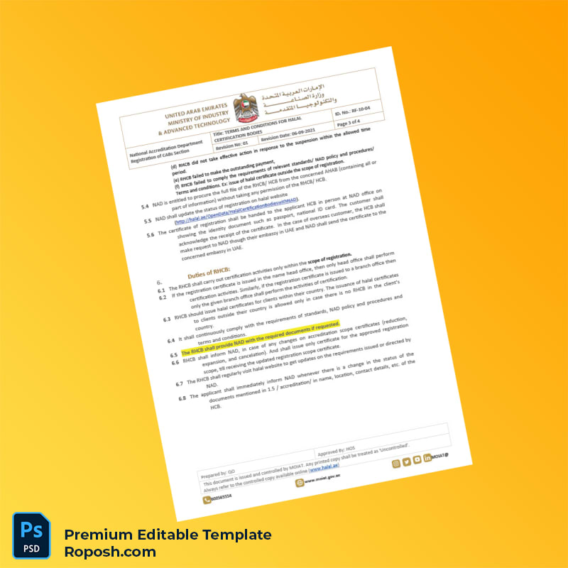 Customizable United Arab Emirates National Accreditation Department Halal Certification Terms and Conditions Document Template in Word and PD 4 page Customizable United Arab Emirates National Accreditation Department Halal Certification Terms and Conditions Document Template in Word and PD 4 page