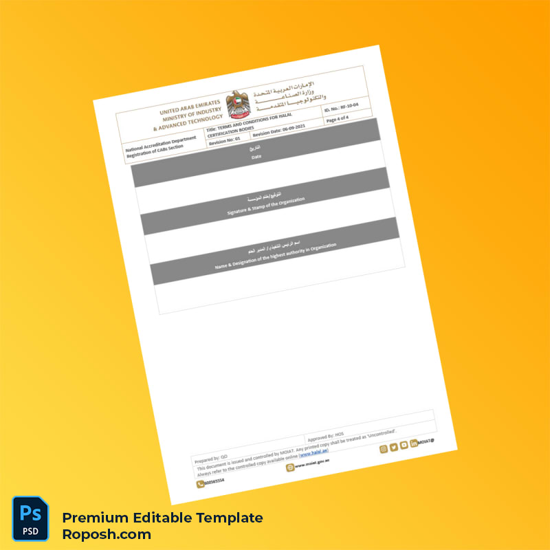 Customizable United Arab Emirates National Accreditation Department Halal Certification Terms and Conditions Document Template in Word and PD 4 page Customizable United Arab Emirates National Accreditation Department Halal Certification Terms and Conditions Document Template in Word and PD 4 page