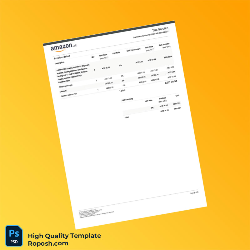 United Arab Emirates Q-Tech General Trading LLC Tax Invoice Template in Word and PDF formats 2 page United Arab Emirates Q-Tech General Trading LLC Tax Invoice Template in Word and PDF formats 2 page