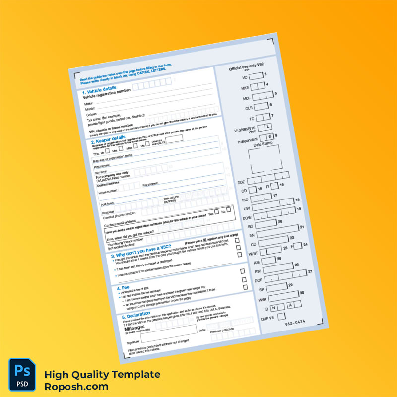 United Kingdom DVLA Application for a Registration Certificate Template in Word and PDF formats 2 page United Kingdom DVLA Application for a Registration Certificate Template in Word and PDF formats 2 page