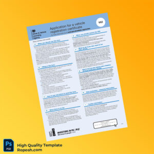 United Kingdom DVLA Registration Certificate Template in Word and PDF formats 2 page United Kingdom DVLA Registration Certificate Template in Word and PDF formats 2 page