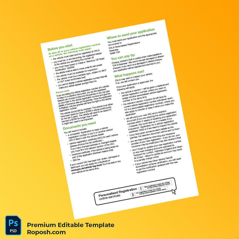 Customizable United Kingdom DVLA Vehicle Registration Number Transfer Application Form Editable Word & PDF Template 4 page Customizable United Kingdom DVLA Vehicle Registration Number Transfer Application Form Editable Word & PDF Template 4 page