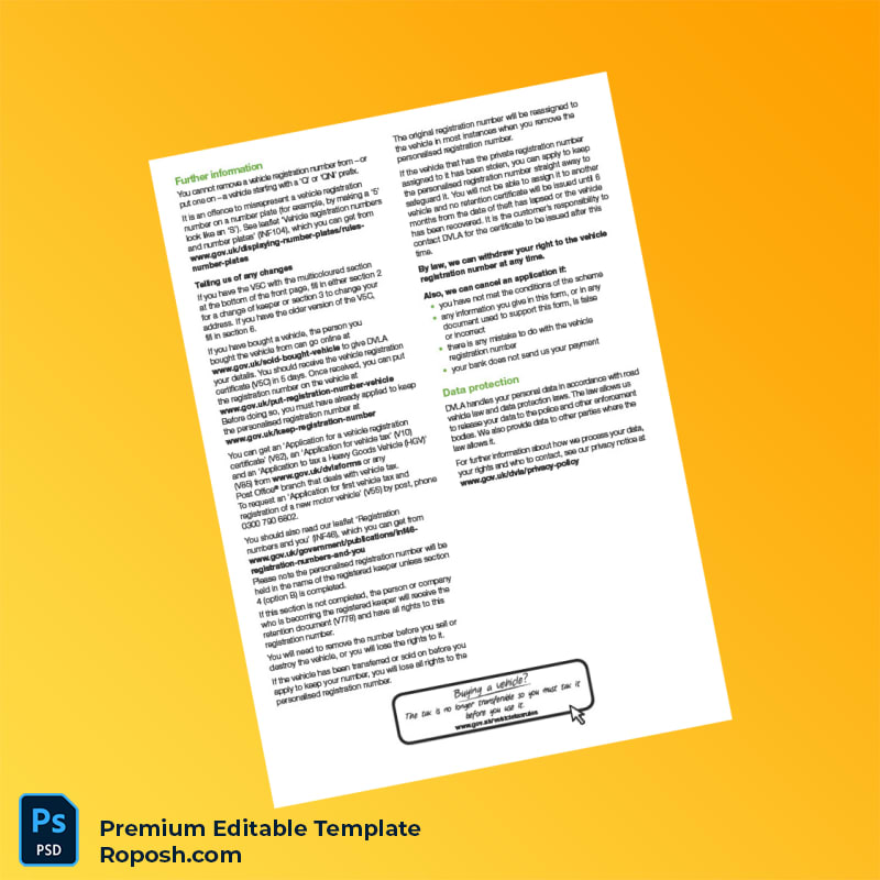 Customizable United Kingdom DVLA Vehicle Registration Number Transfer Application Form Editable Word & PDF Template 4 page Customizable United Kingdom DVLA Vehicle Registration Number Transfer Application Form Editable Word & PDF Template 4 page