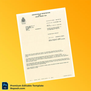United Kingdom HM Customs and Excise VAT Registration Certificate Editable Word & PDF Template United Kingdom HM Customs and Excise VAT Registration Certificate Editable Word & PDF Template