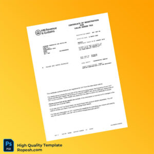 United Kingdom HMRC VAT Registration Certificate Template in Word and PDF formats 2 page United Kingdom HMRC VAT Registration Certificate Template in Word and PDF formats 2 page