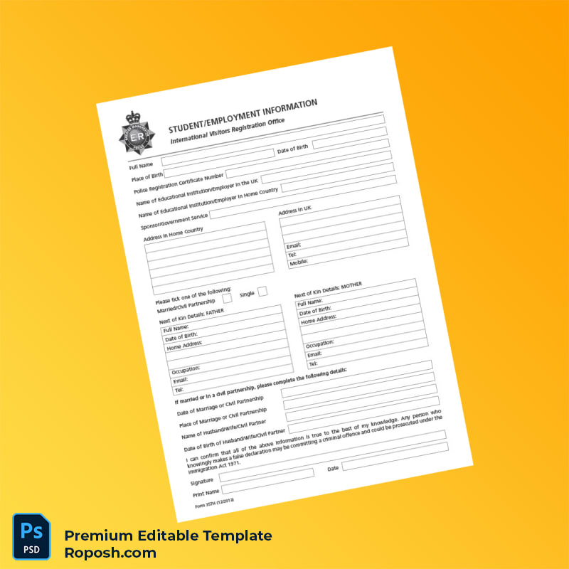 Customizable United Kingdom International Visitors Registration Office Registration Information Form Editable Word & PDF Template Customizable United Kingdom International Visitors Registration Office Registration Information Form Editable Word & PDF Template
