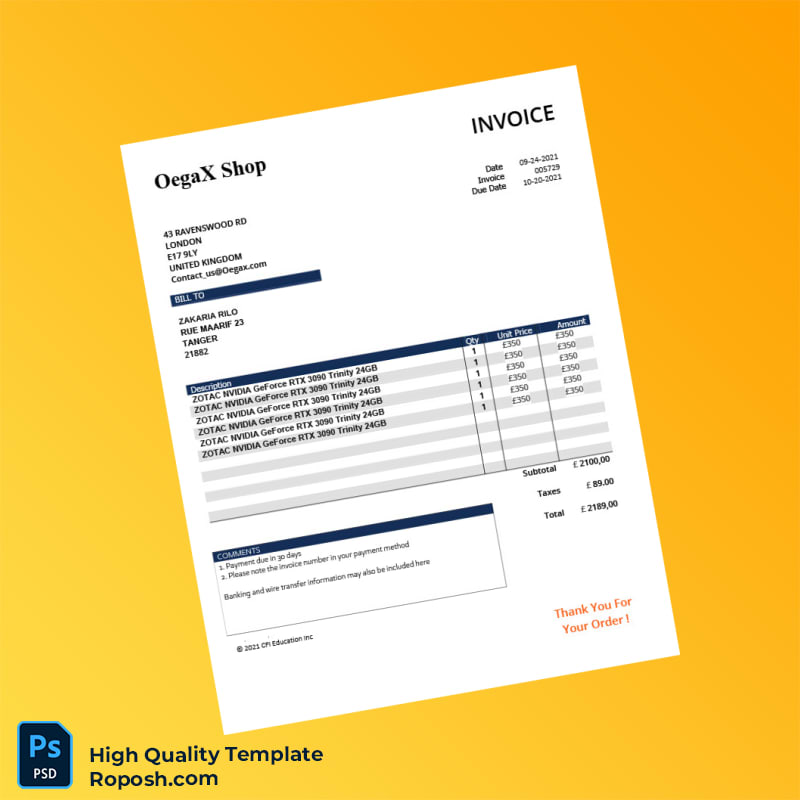 United Kingdom Oegax Shop Invoice Template in Word and PDF formats United Kingdom Oegax Shop Invoice Template in Word and PDF formats