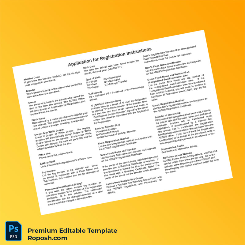 Customizable United States American Dorper Sheep Breeders Society Registration Certificate Editable Word & PDF Template 2 page Customizable United States American Dorper Sheep Breeders Society Registration Certificate Editable Word & PDF Template 2 page