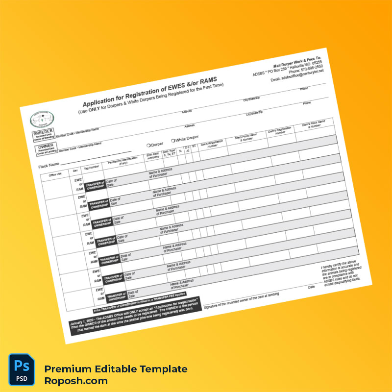 Customizable United States American Dorper Sheep Breeders Society Registration Certificate Editable Word & PDF Template 2 page Customizable United States American Dorper Sheep Breeders Society Registration Certificate Editable Word & PDF Template 2 page