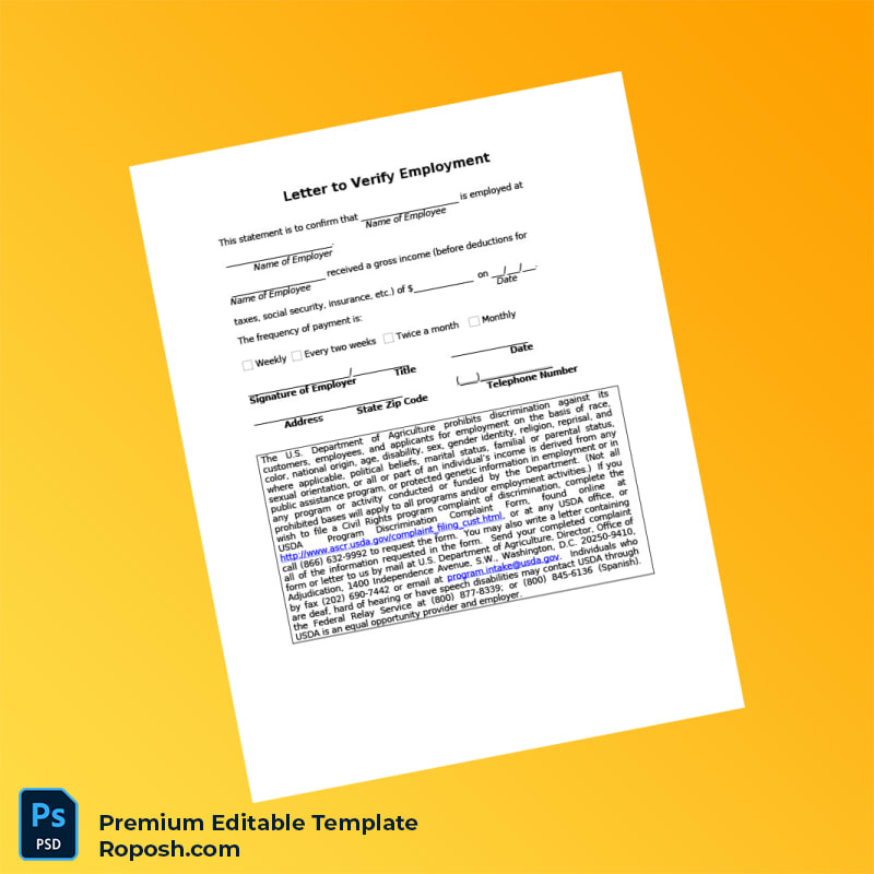 Customizable United States Employer Employment Verification Letter Word & PDF Template Customizable United States Employer Employment Verification Letter Word & PDF Template