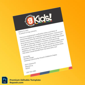 Customizable United States Gateway Community Church Employment Verification Letter Word & PDF Template