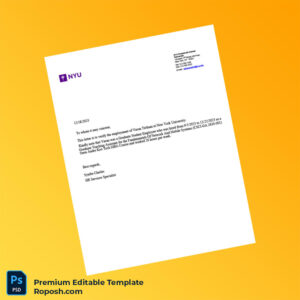 Customizable United States New York University Employment Verification Letter Word & PDF Template