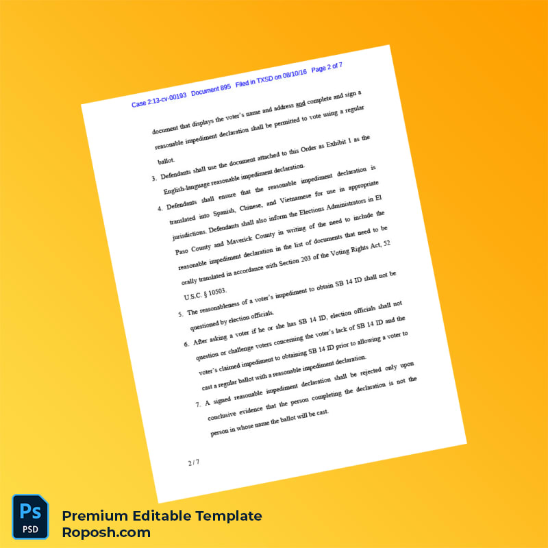 Customizable United States Texas Voter ID Order Editable Word & PDF Template 7 page Customizable United States Texas Voter ID Order Editable Word & PDF Template 7 page