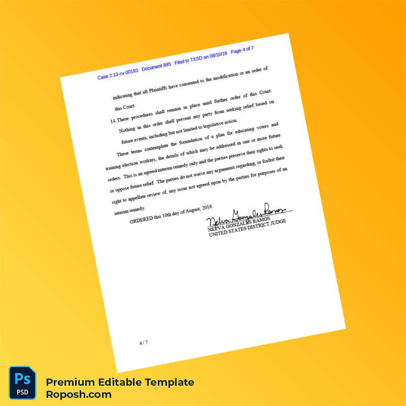 Customizable United States Texas Voter ID Order Editable Word & PDF Template 7 page Customizable United States Texas Voter ID Order Editable Word & PDF Template 7 page