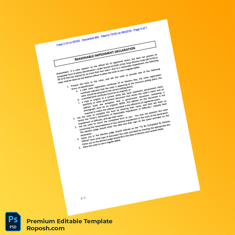 Customizable United States Texas Voter ID Order Editable Word & PDF Template 7 page Customizable United States Texas Voter ID Order Editable Word & PDF Template 7 page